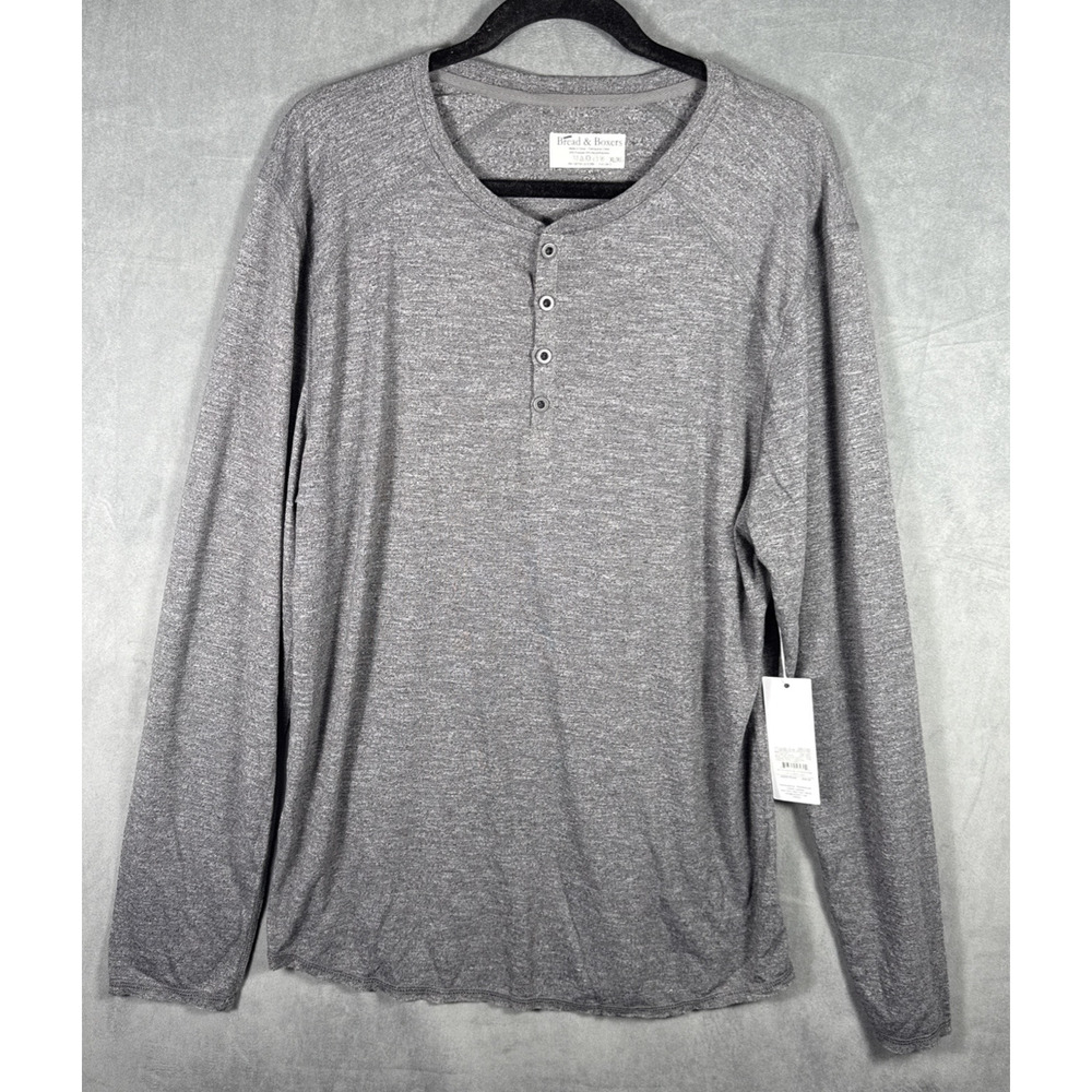 Bread & Boxers Men's Long Sleeve Henley Dark Grey Rayon‎ Blend Shirt XL